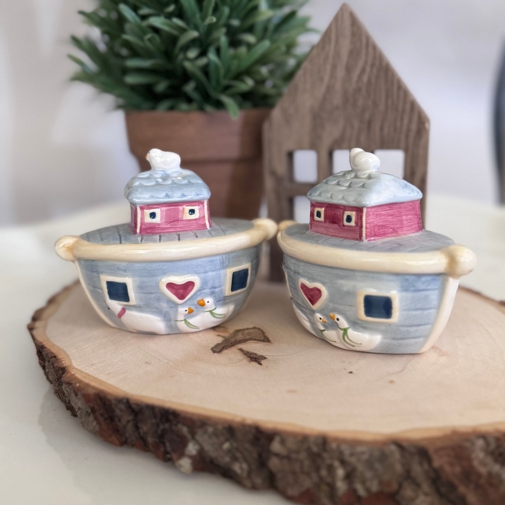 Noah's Ark Ceramic Salt and Pepper Shakers Set Susan Winget Nautical Boat